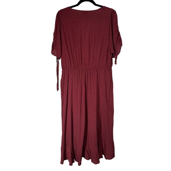 Torrid Midi Swiss Linen Surplice Dress Faux Wrap Burgundy 0 / Large / 12 - Picture 9 of 10